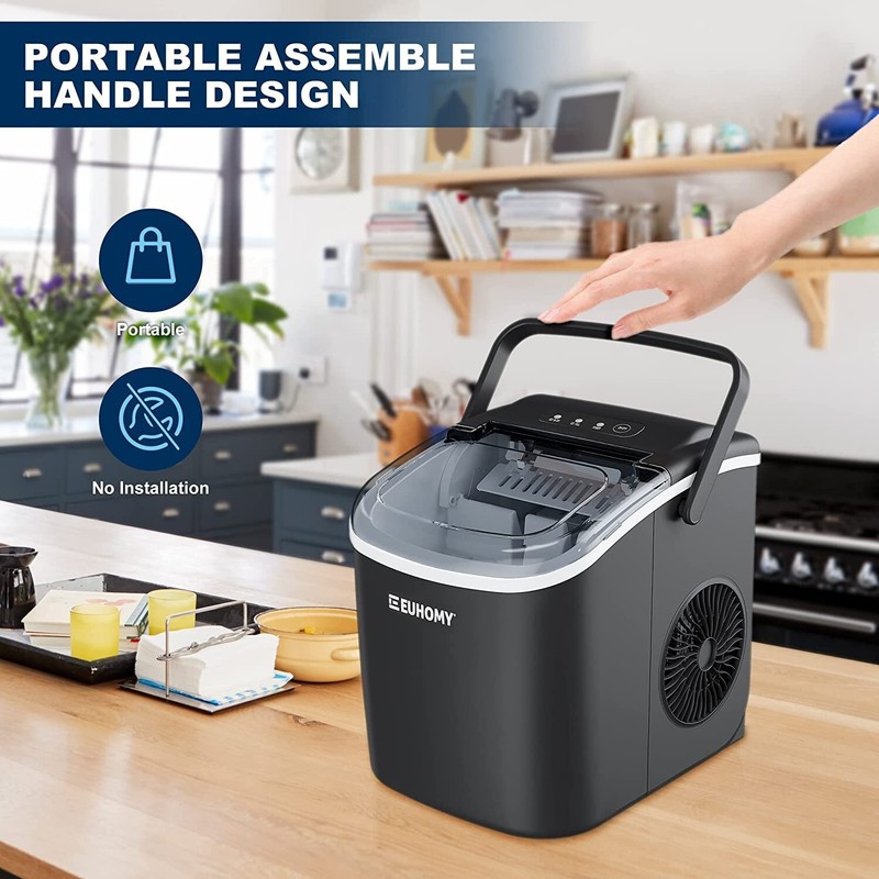 Euhomy Ice Maker Machine Countertop with Handle 26lbs/24H 9 Bullet Ice Cubes ... gallery