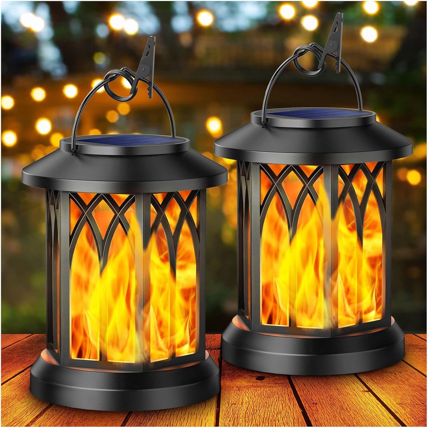 2 Pack Hanging Solar Lights Lantern Outdoor Flickering Flames Solar Outdoor US gallery
