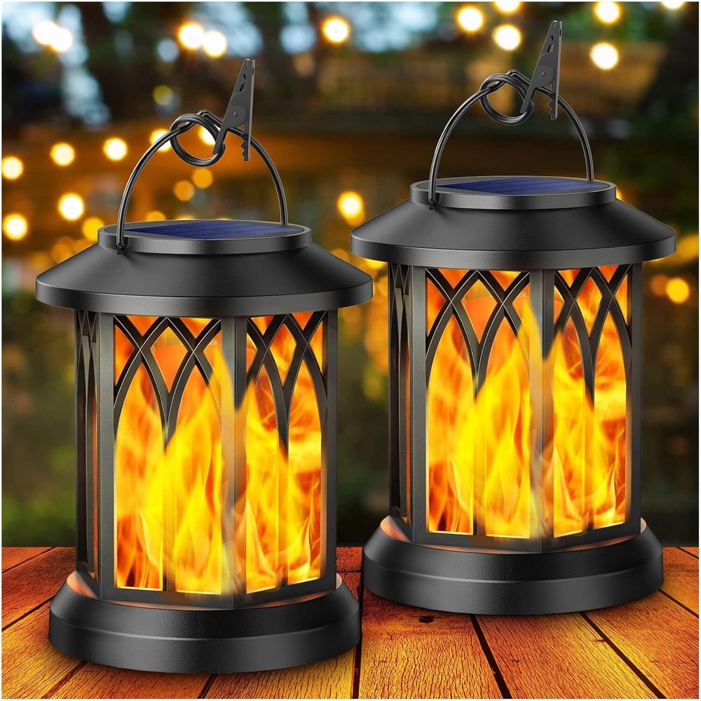 2 Pack Hanging Solar Lights Lantern Outdoor Flickering Flames Solar Outdoor US