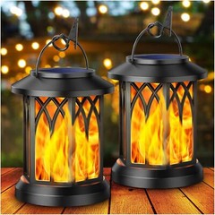 2 Pack Hanging Solar Lights Lantern Outdoor Flickering Flames Solar Outdoor US