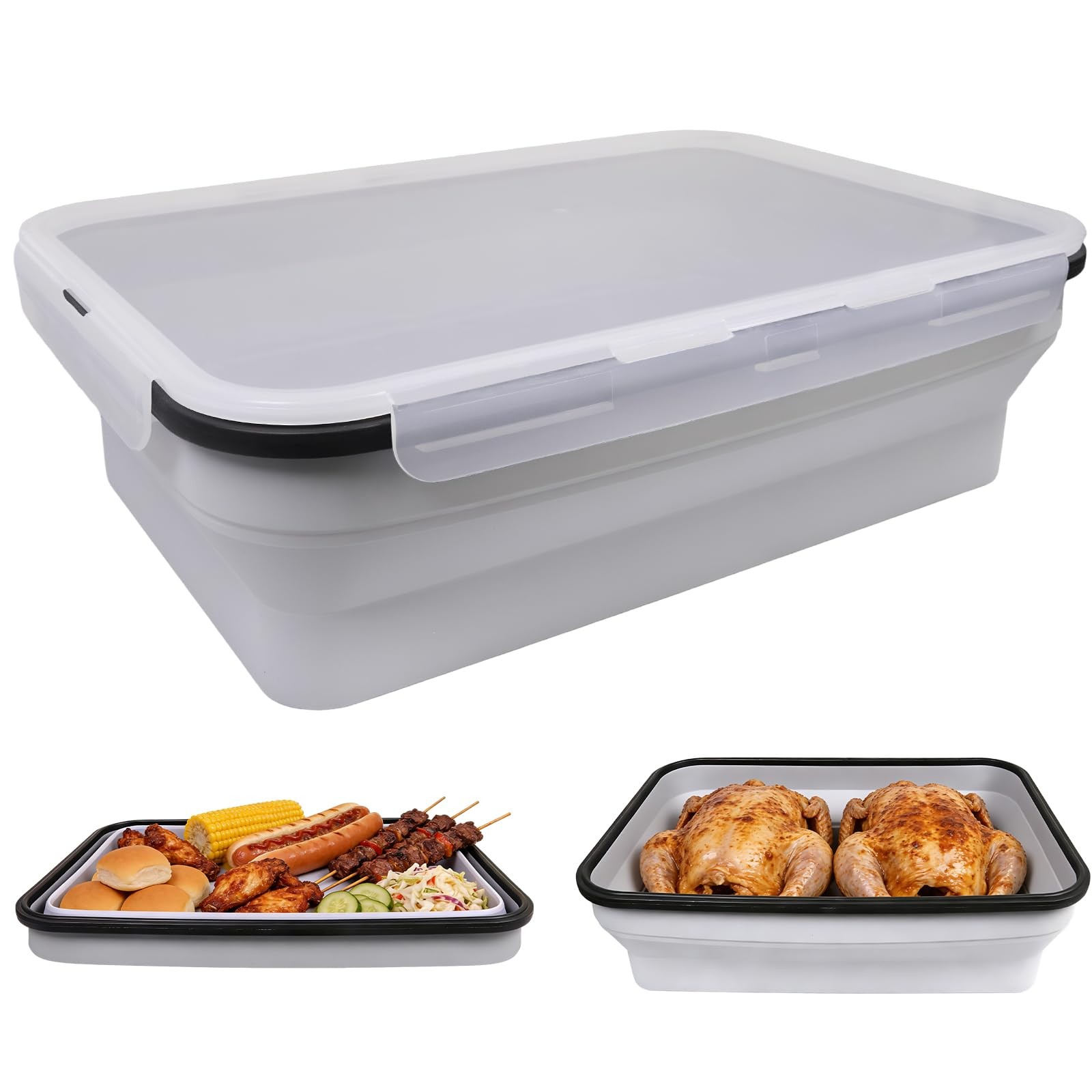Silicone Collapsible BBQ Prep Tub with Lid, 10L/338oz/2.64Gal, XXXL Large Foo... gallery
