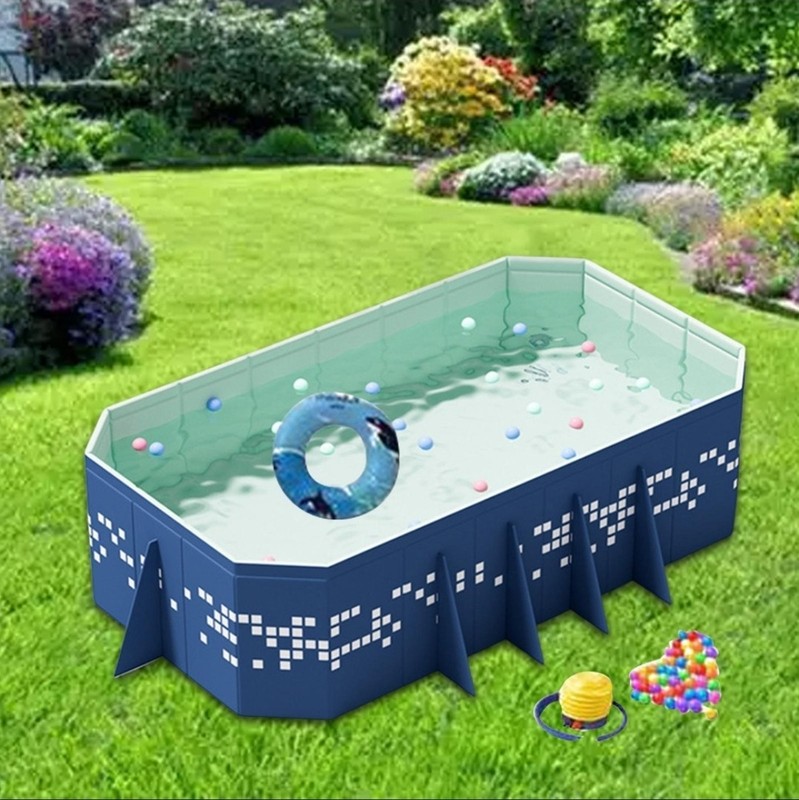 Non Inflatable Foldable Swimming Pool, Foldable Outdoor, Blue, 260x165x50cm gallery