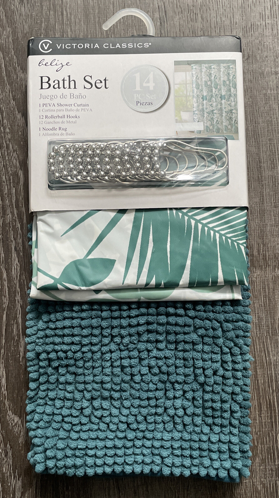 BATH SET Shower Curtain 72x72in , 12 Rollerball Hooks , 1 Noodle Rug 17x24in gallery