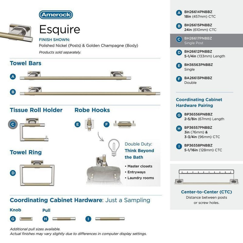 Amerock Esquire 5-7/8 in. L Single Post Toilet Paper Holder w/ Polished Nickel gallery