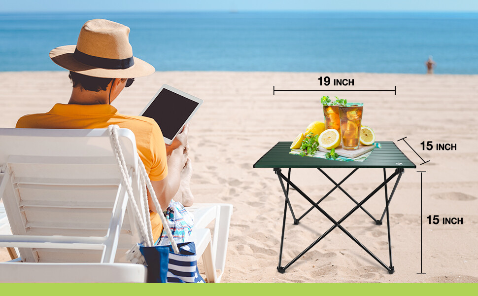 VILLEY Camping Side Table Aluminum Roll Up Folding Beach Table 19''withCarry Bag gallery
