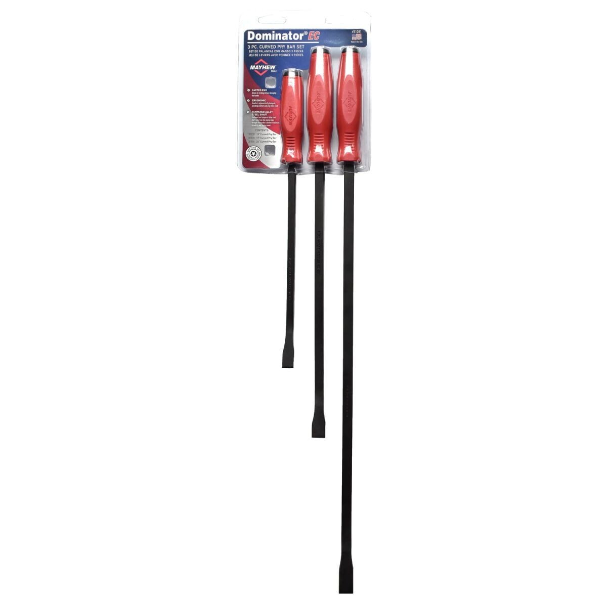 Mayhew 3pc Dominator Pry Bar Set Curved w Hard Hammer Cap 31091 Made in USA gallery