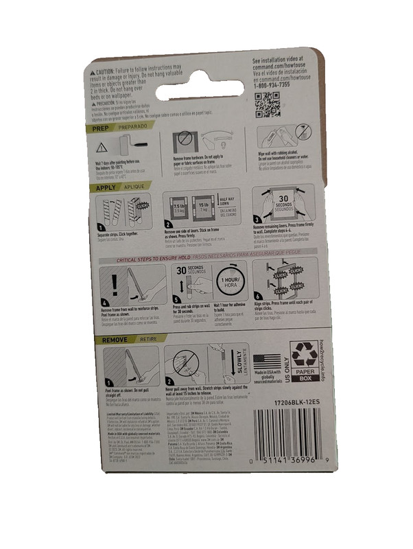3M Command Strips - Large Picture 15lb Black - 5 boxes, 12 pairs per box gallery