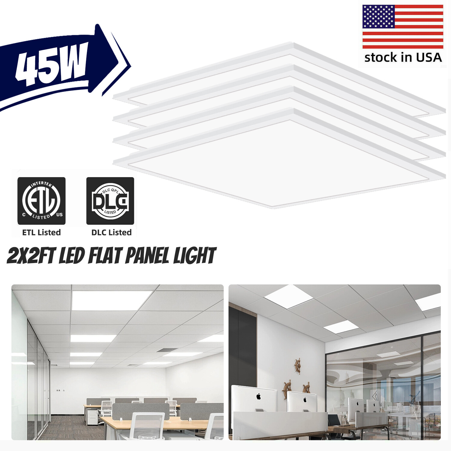 2x2 LED Flat Panel - 45 Watt - 5800Lumens - Dimmable - For Recessed Drop Ceiling gallery
