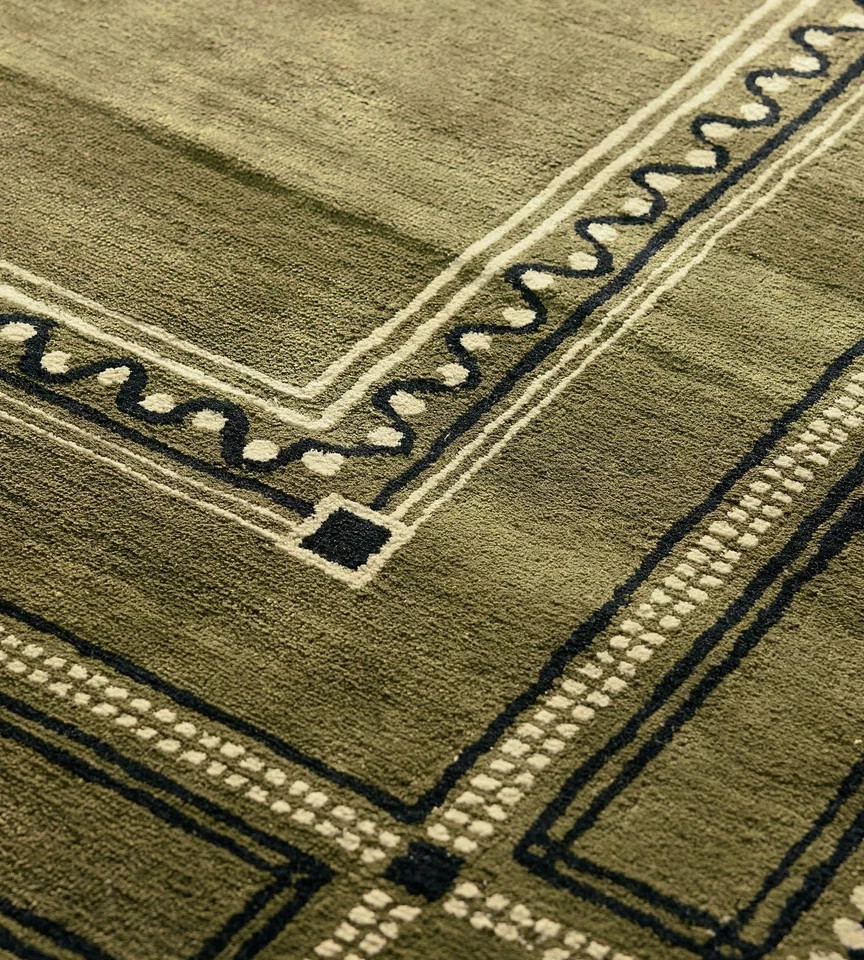 Hand Tufted Wool Area Rug Olive Green Modern Geometric Handmade gallery