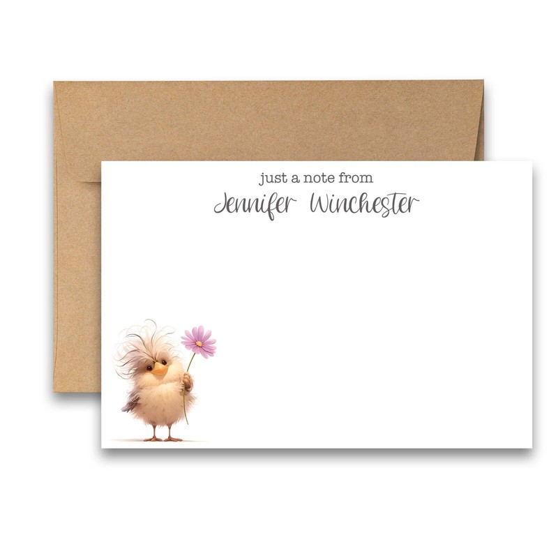 12 PERSONALIZED Flat Note card Cute Stationery with Envelopes - Adorable Birds gallery