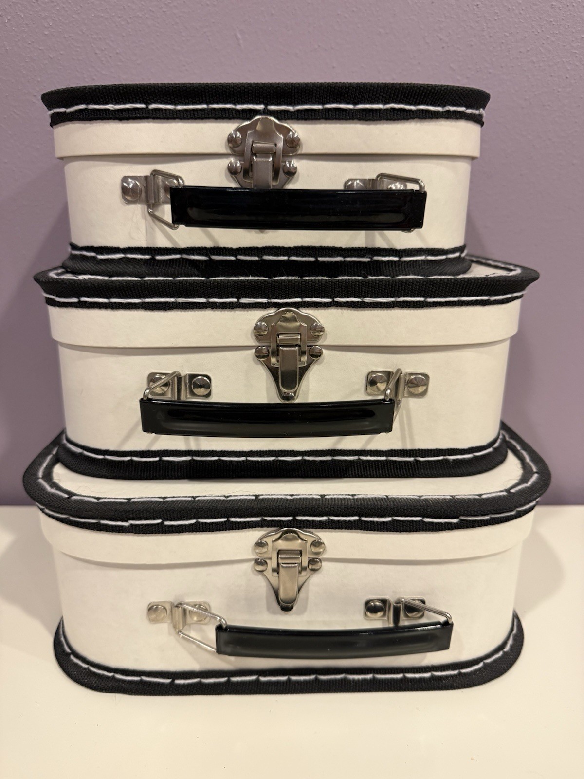 3 - White Cardboard Storage Box / Suitcases Decor/Crafts/Kids VTG gallery