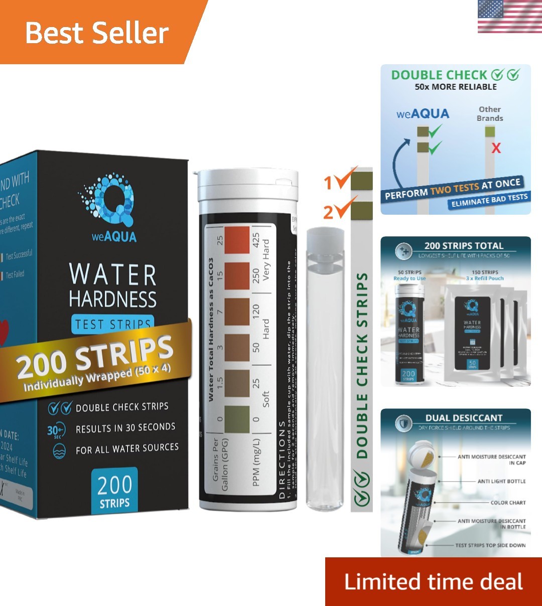 DoubleCheck Water Hardness Kit 200 Strips with Sample Cup - Hard Water Testi... gallery