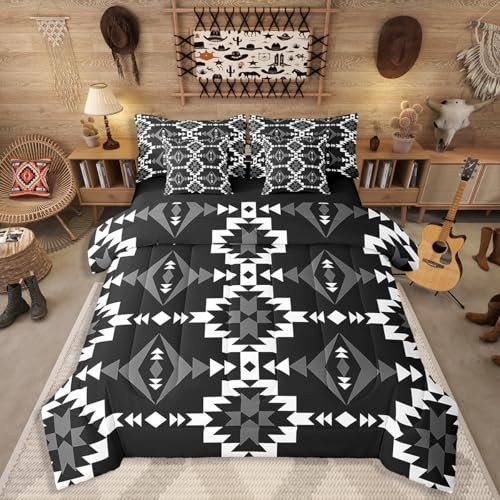 Western Aztec Sheet Sets 7 Piece, Native American Navajo Queen Black Grey White gallery