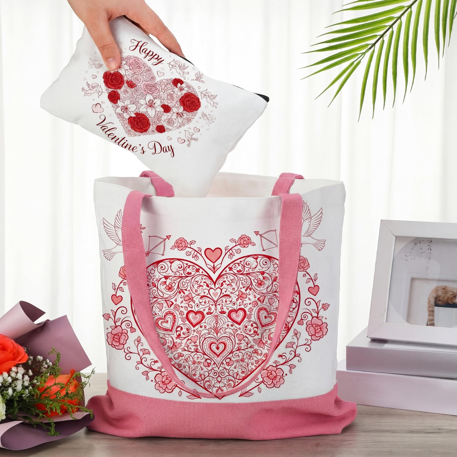 24 Pcs Canvas Tote Bag Bulk with Makeup Bag 13 x 15 Inches Medium 10 oz Light... gallery