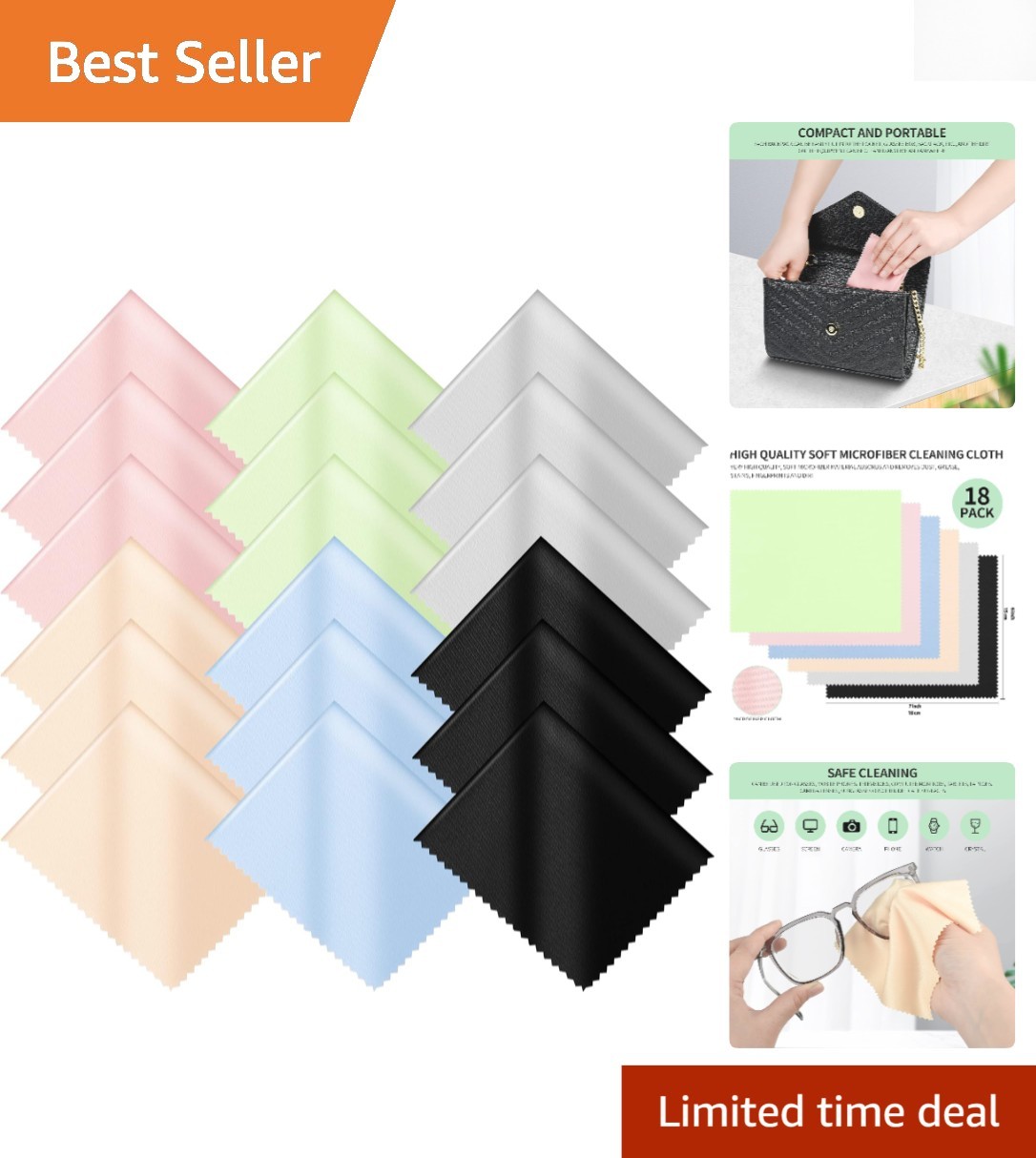 18 Pack Multicolor Microfiber Cleaning Cloths 7" x 6" for Optimal Device Care gallery