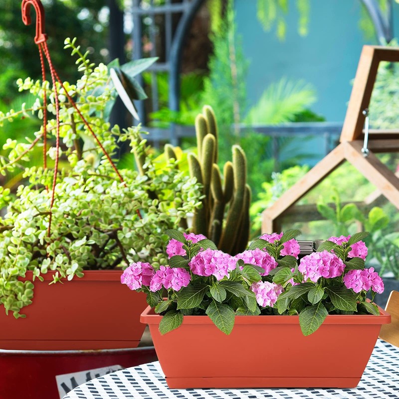 7Pack 17in Plastic Window Box Planters with Saucers Red Indoor/Outdoor gallery