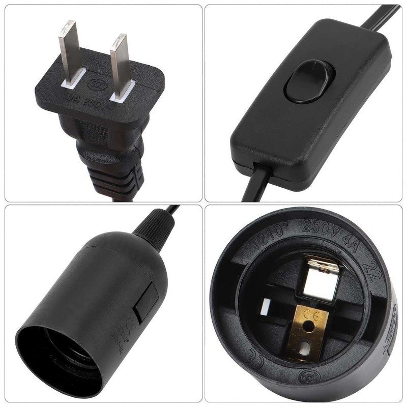 2PCS Light Cord Cable Switch E26/E27 Bulb Socket Extension Hanging Pendant 1.8M gallery
