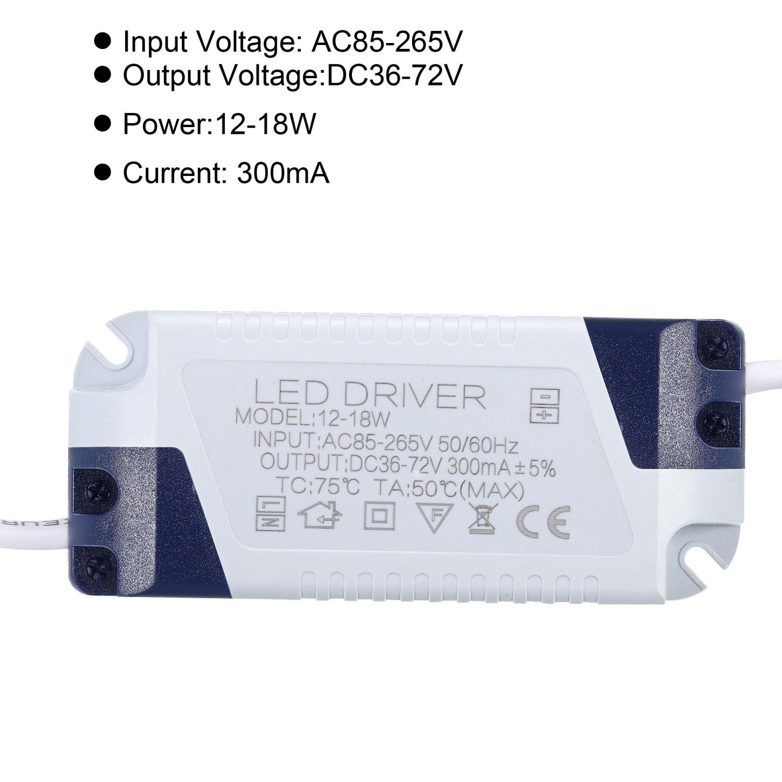 2Pcs 12-18W 300mA LED Driver AC 85-265V Output 36-72V DC Female Connectors gallery