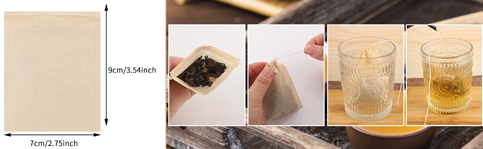 Empty Tea Bags - 300 Pcs Disposable Drawstring Unbleached Filter Bags for Loose gallery