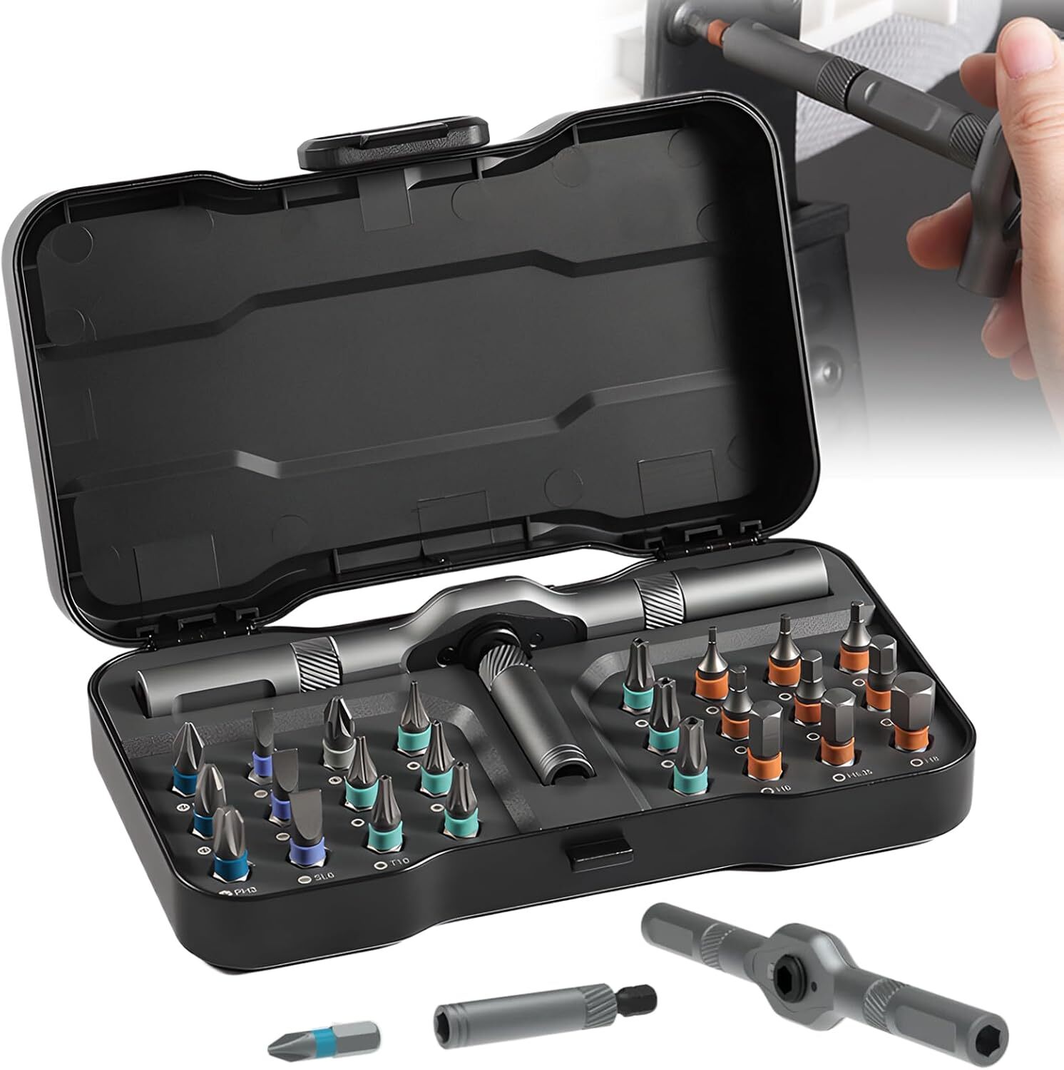 25pcs 24 in 1 Multifunction Screwdriver Head Set Household Repair Ratchet Wrench gallery