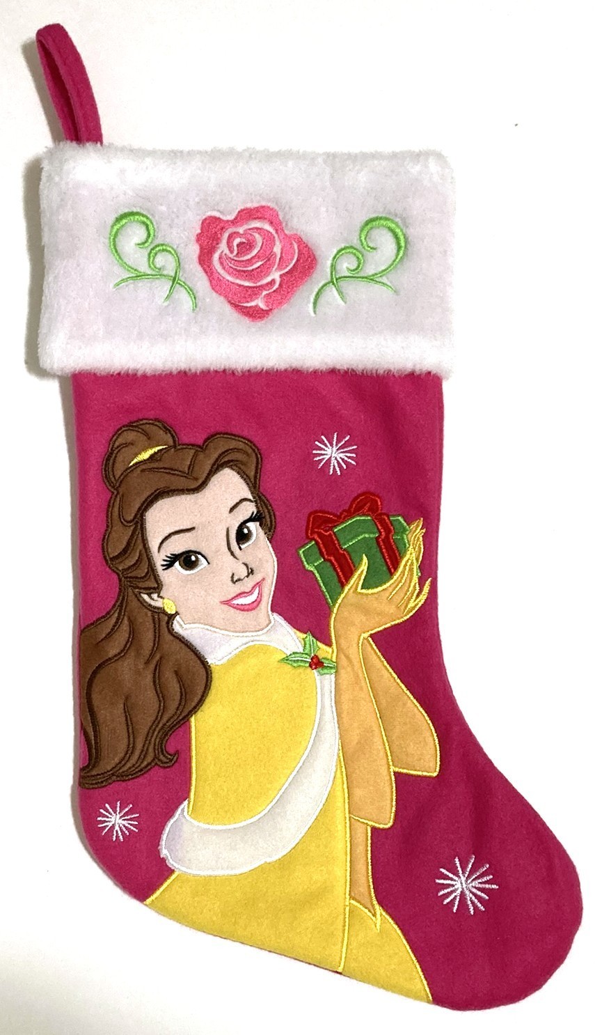 Disney Princess Belle Christmas Stocking 18" Beauty and the Beast Pink Embroider gallery