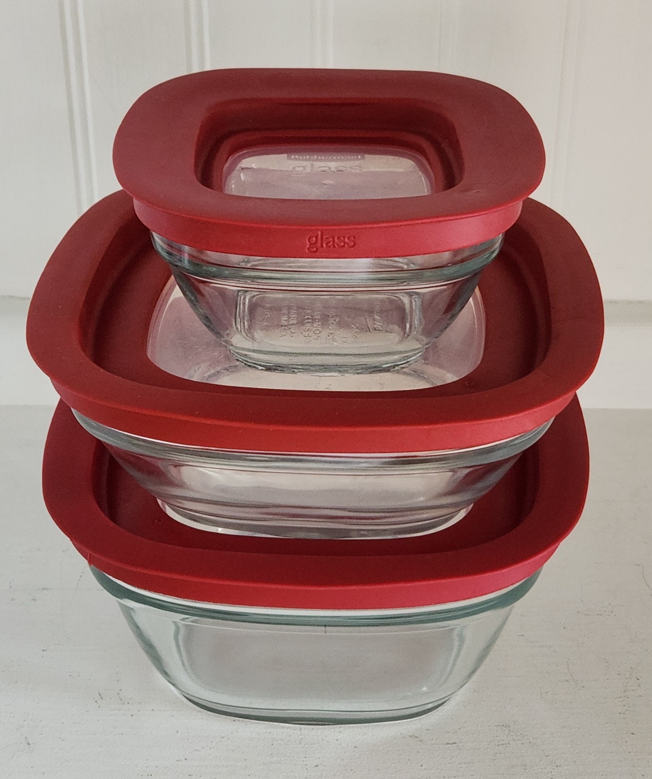 Rubbermaid Red Storage Glass Containers 7N68 7N62 7N63 Silicone Seal Lids Set3 gallery