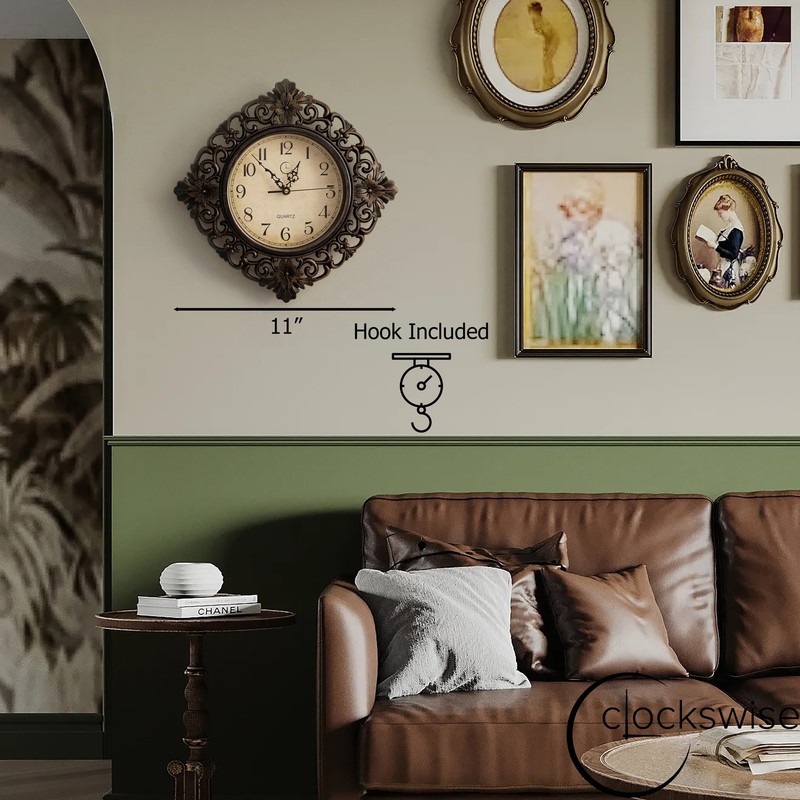 New Clockswise Classic Round Decorative Hanging Wall Clock with Scroll Frame gallery