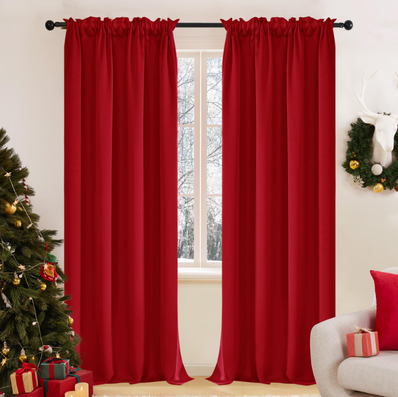 Deconovo Red Solid Color Room Darkening Rod Pocket Curtain 2 Panels - 42" X 84" gallery