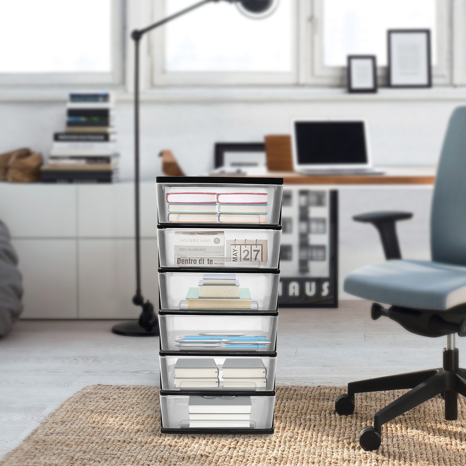 Rolling Drawer Cart Mobile PP 6-Drawer Dorm Storage Cart for Offices Home gallery
