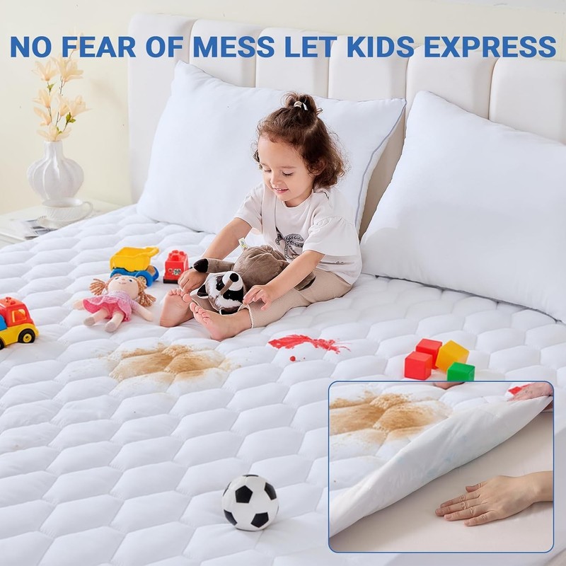 Queen Waterproof Quilted Mattress Protector, Soft Cooling Deep Pocket 22" gallery