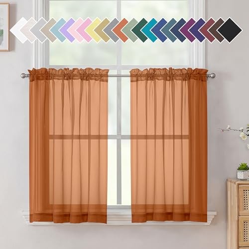 Sheer Curtains 36 inches Long, Short Kitchen 40"W x 36"L (Pack of 2) Orange gallery