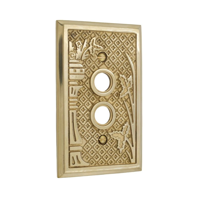 Victorian Style Single Gang Push Button Switch Cover Plate Cast Thick Brass gallery