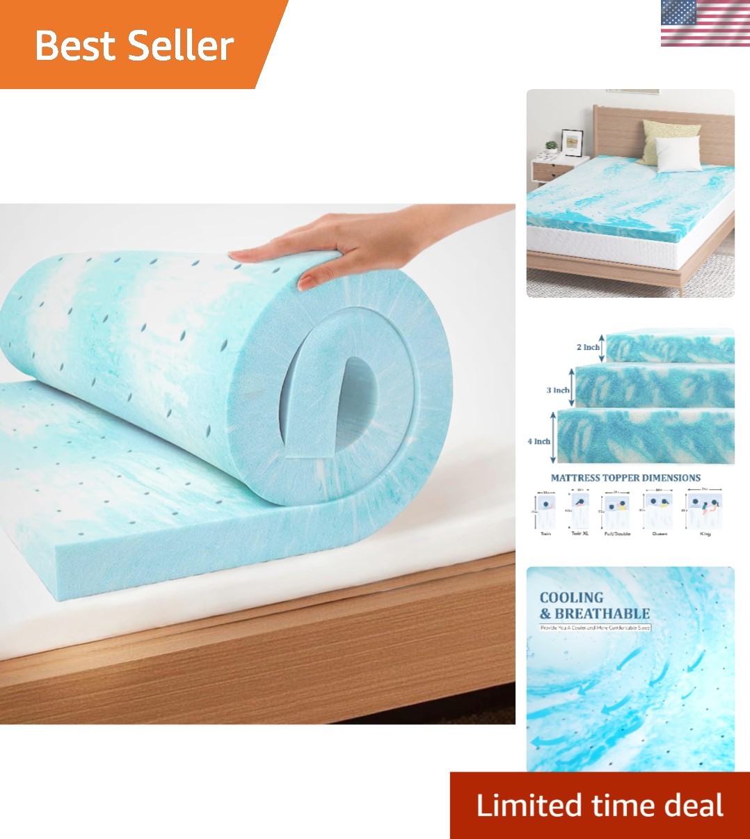 EGO Twin Gel Memory Foam Mattress Topper, Medium Firmness for Ultimate Comfort gallery