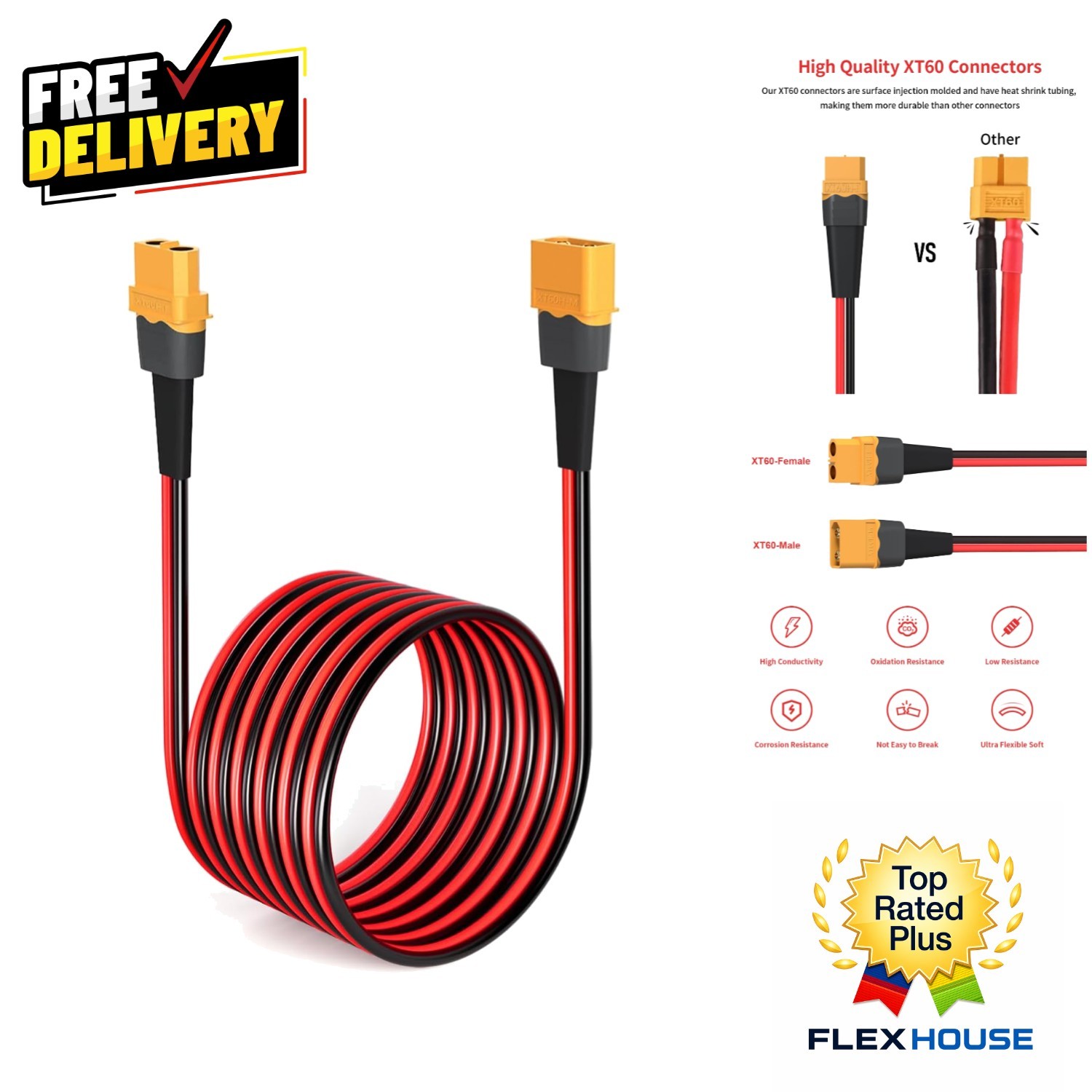 Efficient 10AWG 50FT XT60 Extension Cable for Seamless Outdoor Power Connections gallery