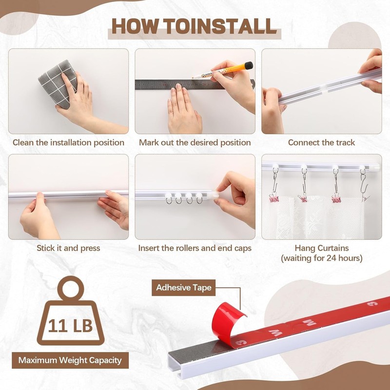 11 FT/126 IN Self Adhesive Ceiling Curtain Track Rail No Drill Rod Screws or gallery