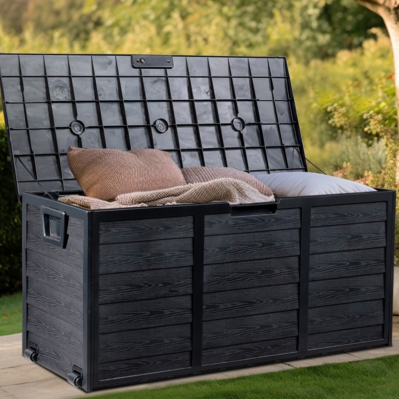 75 Gallon Outdoor Patio Storage Deck Box Garden Bench Weatherproof Resin Black gallery