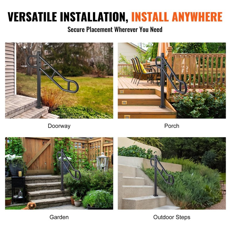 Durable Wall Mounted Handrail for Stairs Hallways 250lbs High Quality Black S... gallery