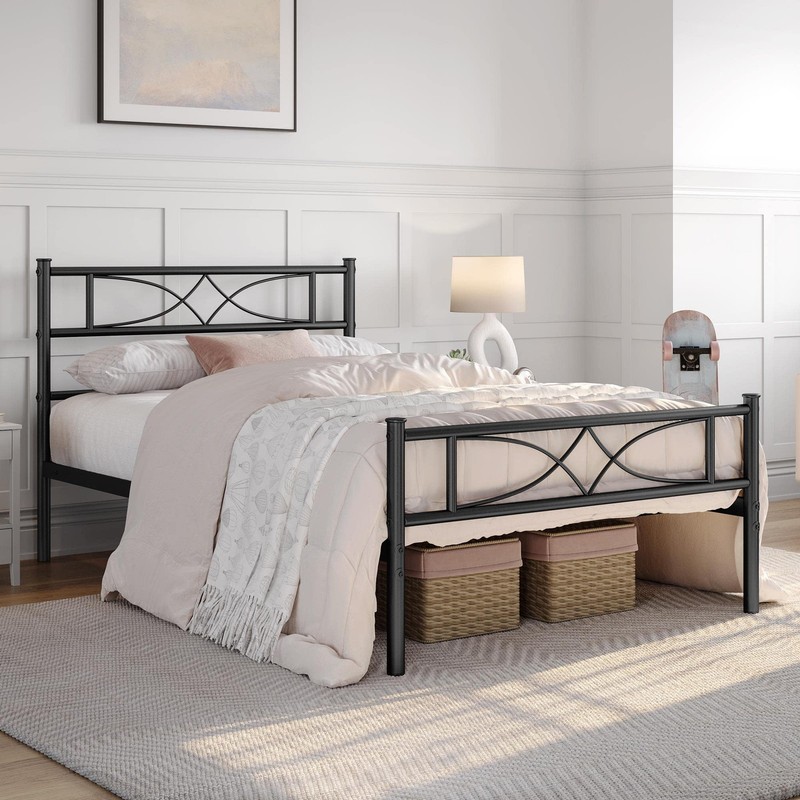 Metal Twin Size Bed Frame with Curved Design Headboard and Footboard, Black gallery