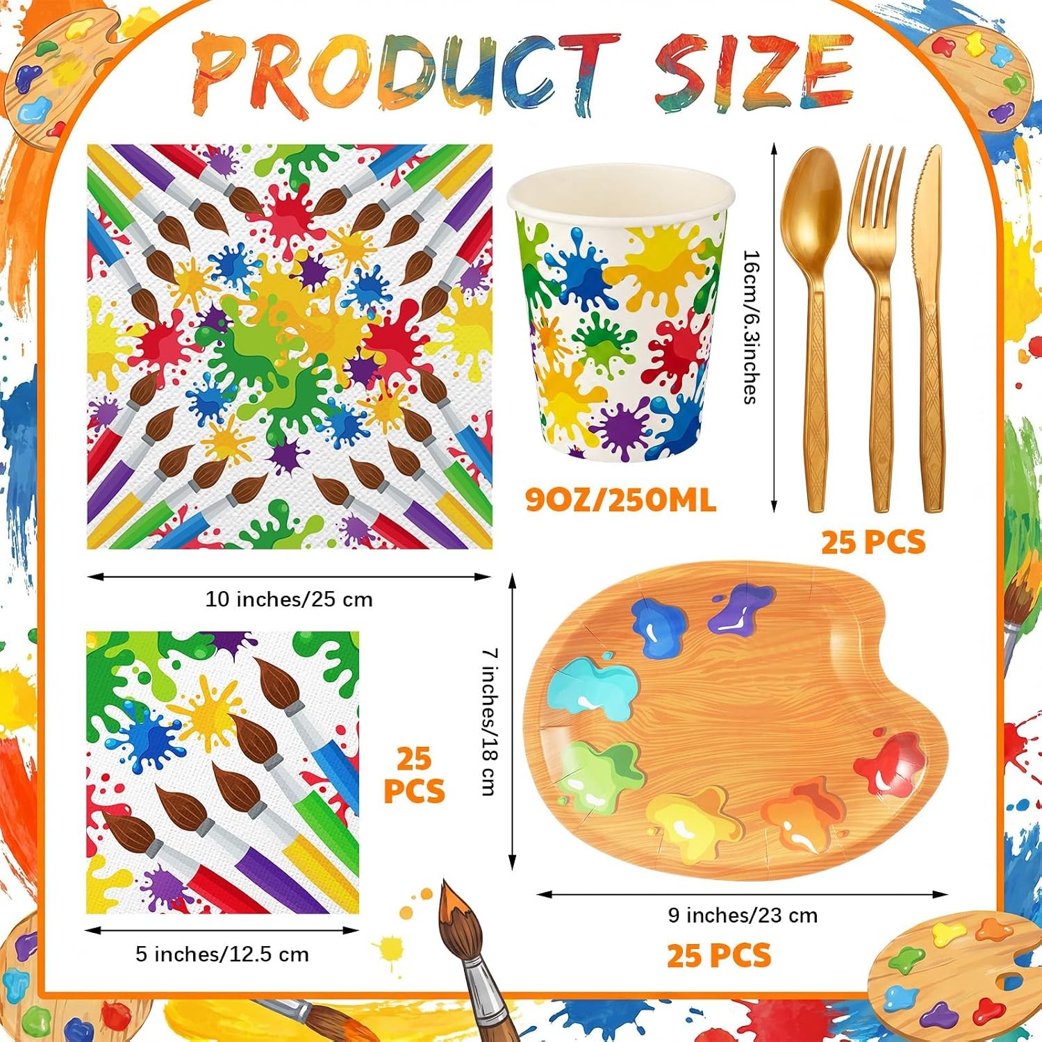 Art Party Decorations 150 Pcs Tableware Plates Supplies Set Kids Partyware Set gallery
