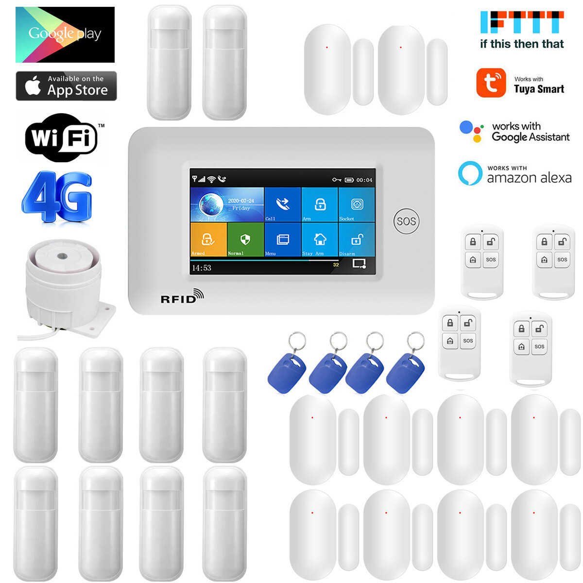 V54 Tuya APP Alexa IP WiFi+4G Wireless Touch Keypad Home Security Alarm System gallery