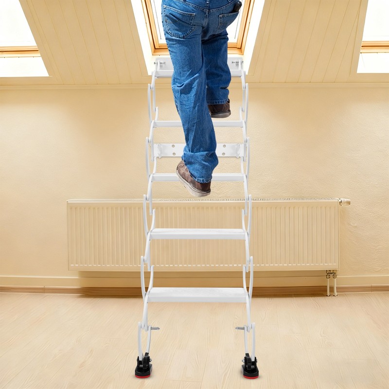 Attic Loft Pull Down Ladder 5 Step Wall Mounted Folding Loft Ladder Stairs White gallery