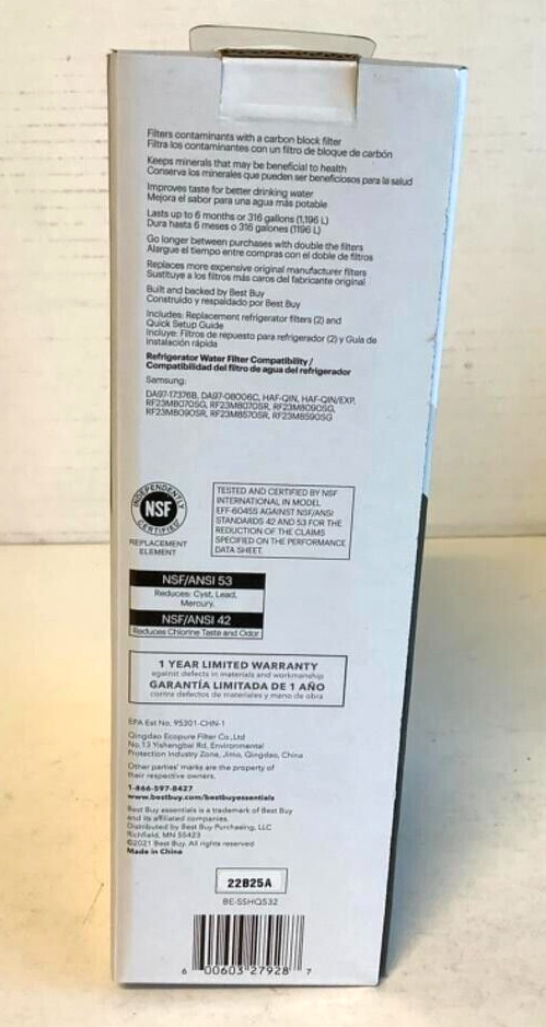 2-PK Best Buy Essentials NSF 42/53 Samsung Refrigerator Water Filter Replacement gallery