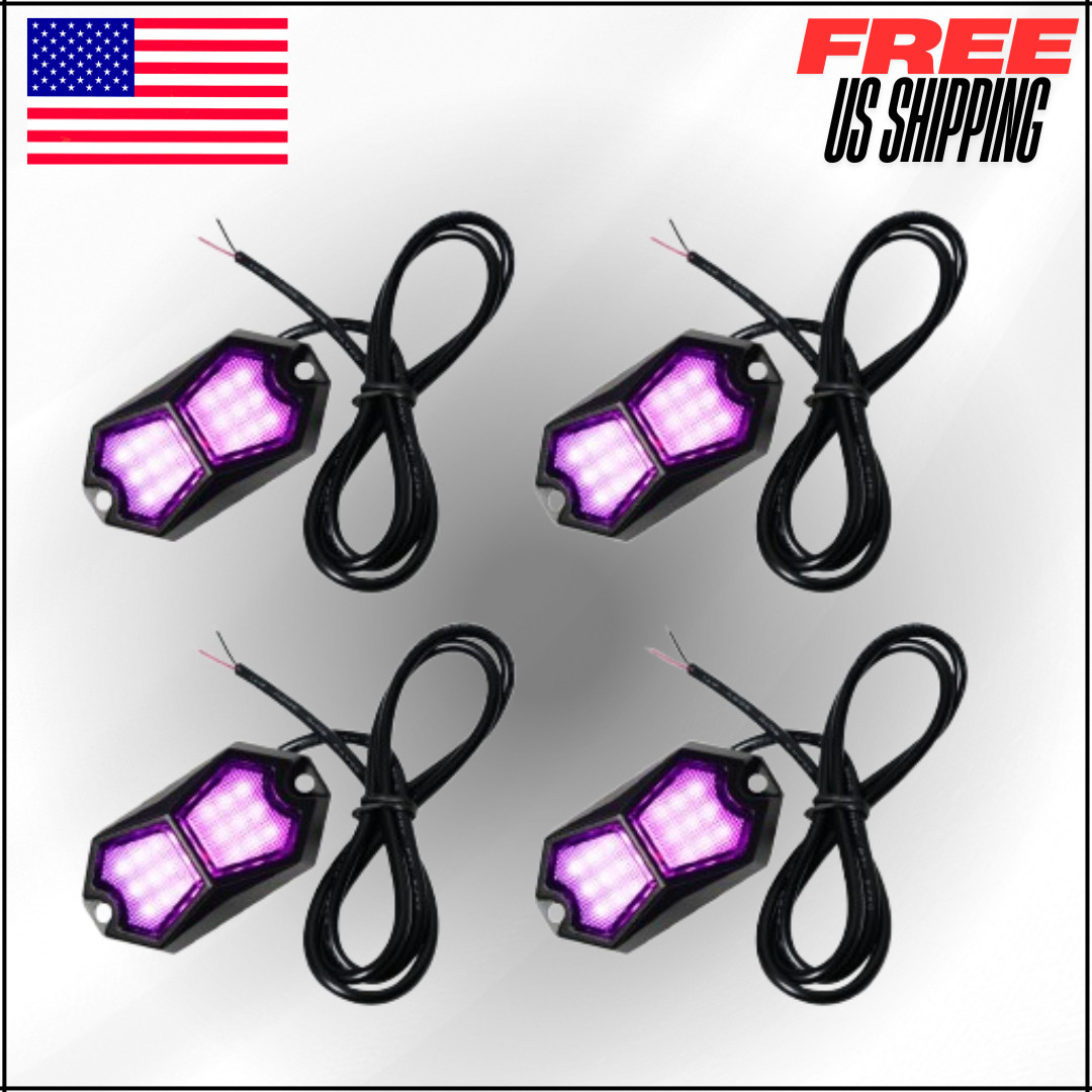 Led Rock Lights Purple Pink 4 Pods 210 Degree Wide Angle IP68 Aluminum Underglow gallery