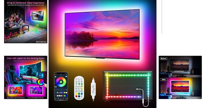 Dynamic RGB LED Lights for TVs - 16.4FT App & Remote Control Non-Waterproof gallery