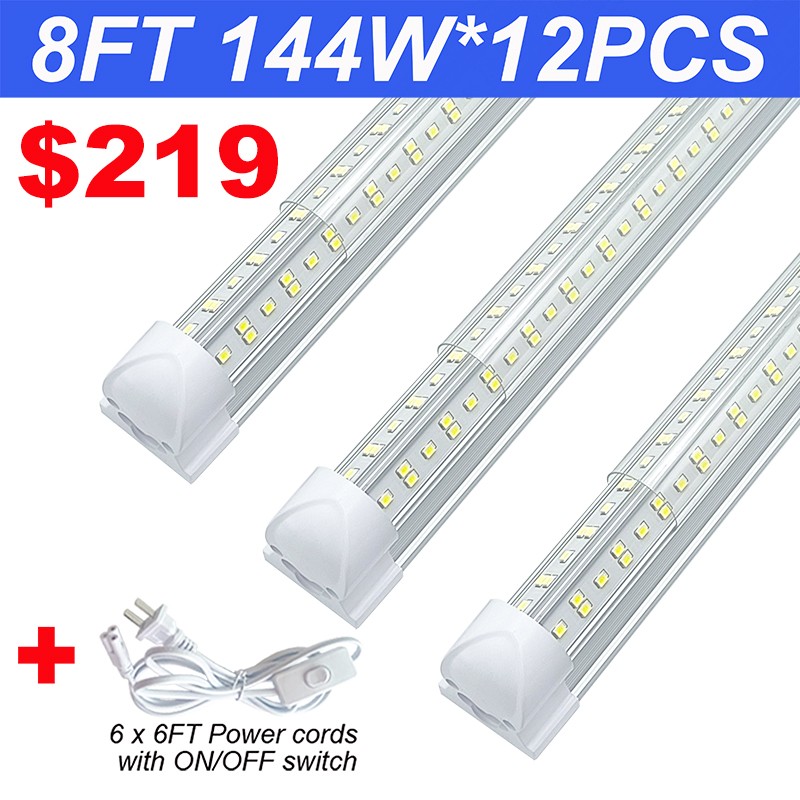 12 PACK LED Shop Light 8FT 144W 18000LM 6500K T8 Bulbs Integrated Fixture gallery