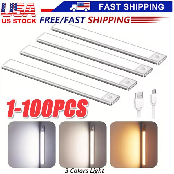 LED Motion Sensor Under Cabinet Closet Light USB Rechargeable Kitchen Lamp Strip gallery