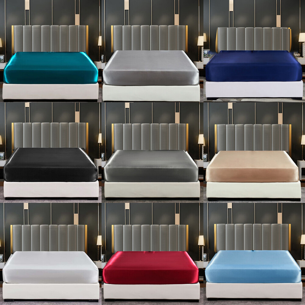 Deep Pocket satin silk bed sheet Twin Full Queen King Bed Mattress Cover Soft gallery