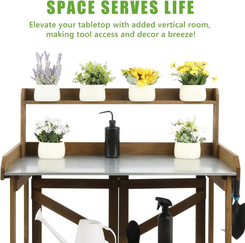 PetsCosset Folding Garden Potting Bench Table Outdoor Wooden Work Station gallery
