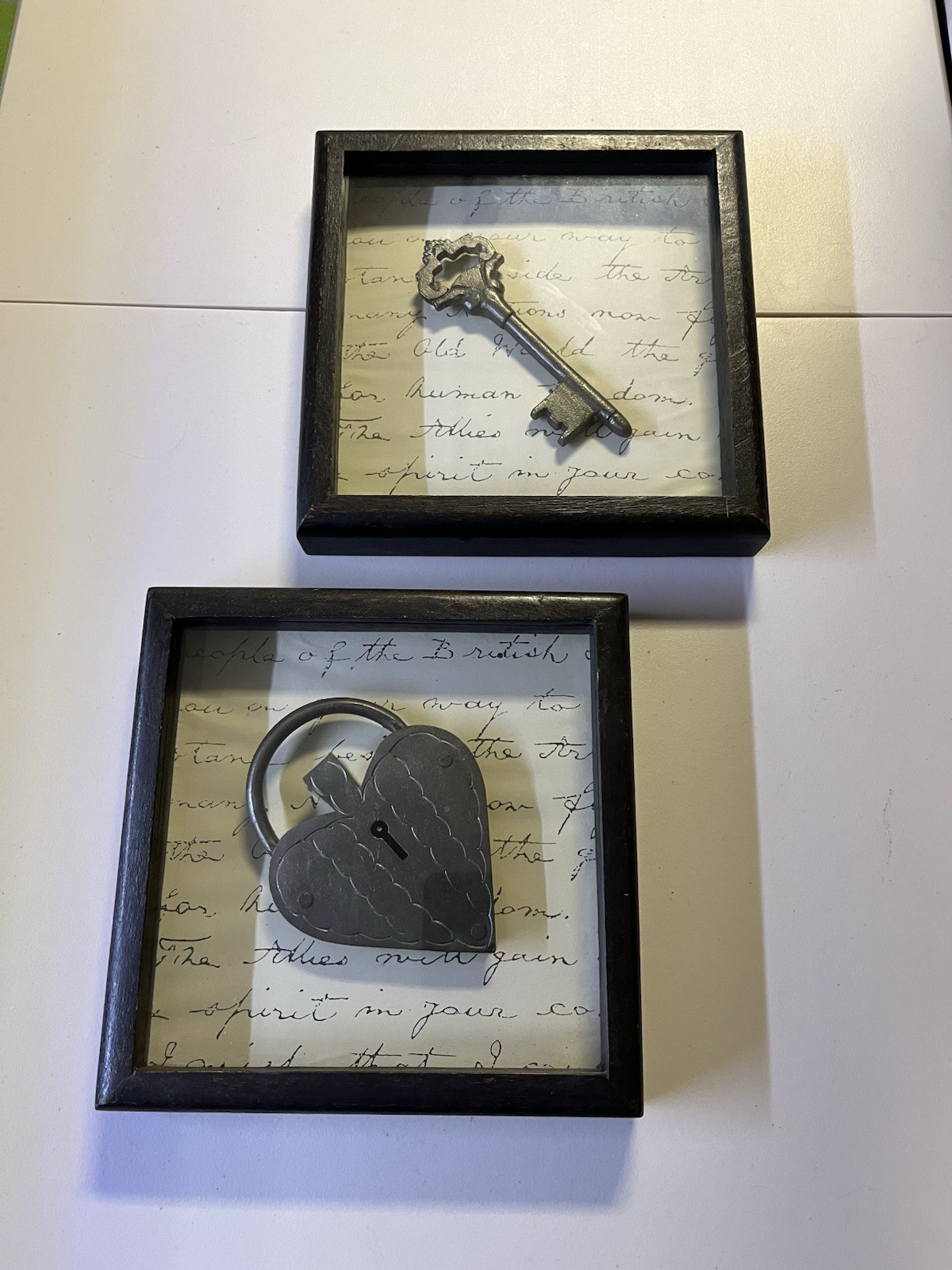 2 Shadow Box Frames Heart Lock And Key Approximately 9 1/2 x 9 1/2 Inches gallery