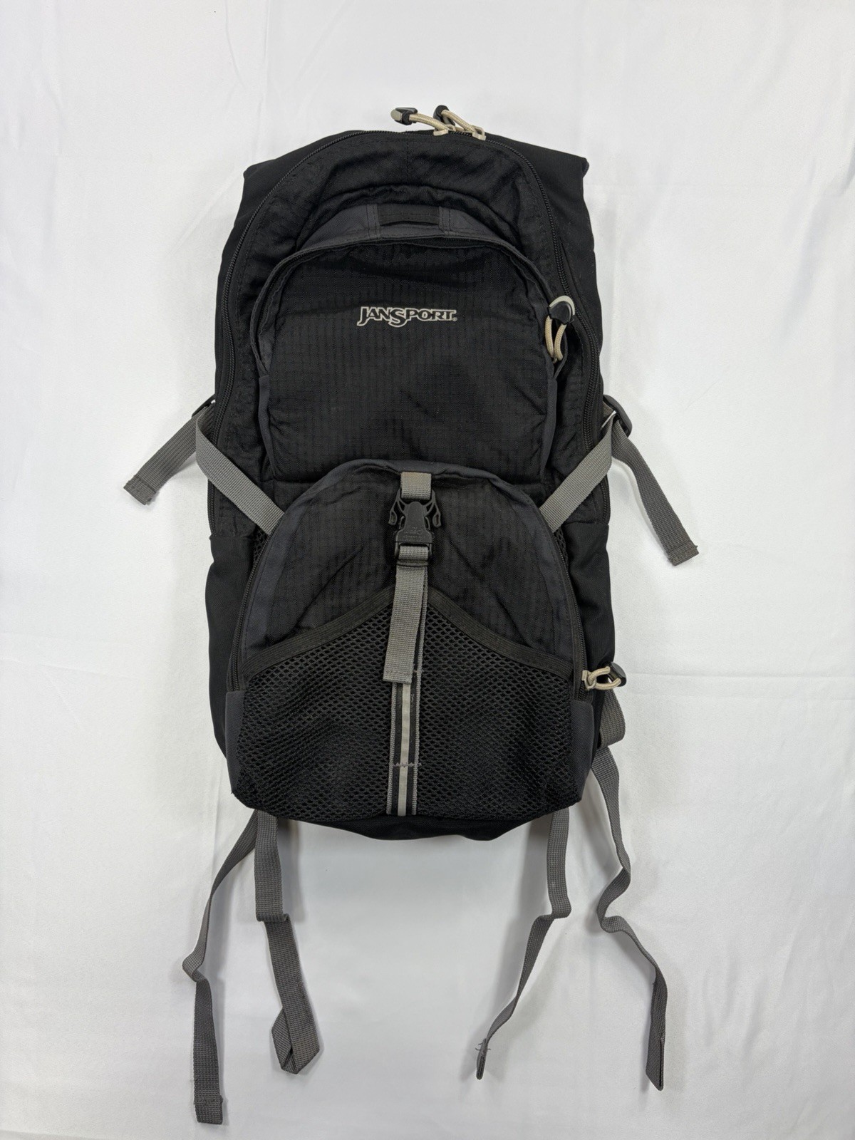 JanSport Black & Gray Hiking Backpack Adjustable Straps Multiple Compartments